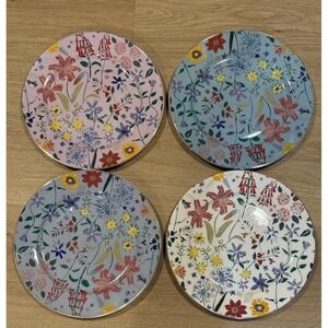 4- Grace Teaware COLORFUL Spring Floral Flowers Butterfly Salad Plate Set 8" NEW
